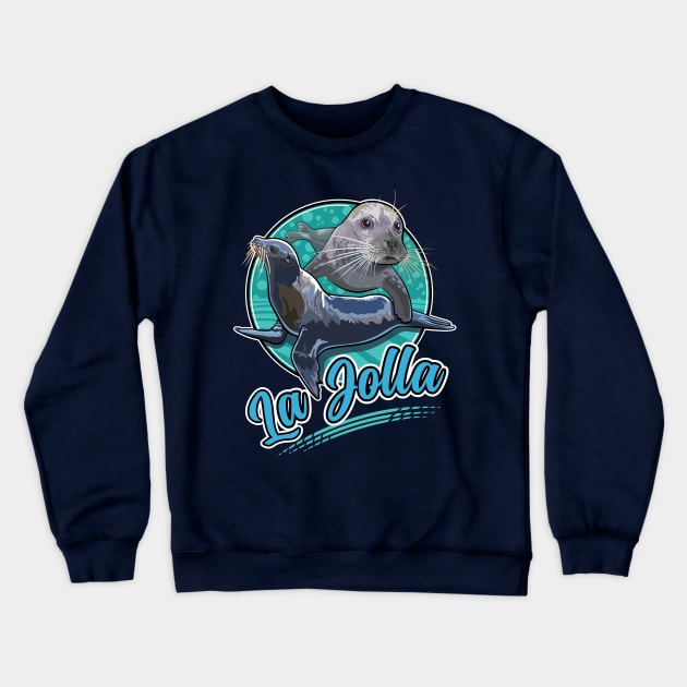 Harbor Seal and Sea Lion at La Jolla California near San Diego Crewneck Sweatshirt by SuburbanCowboy